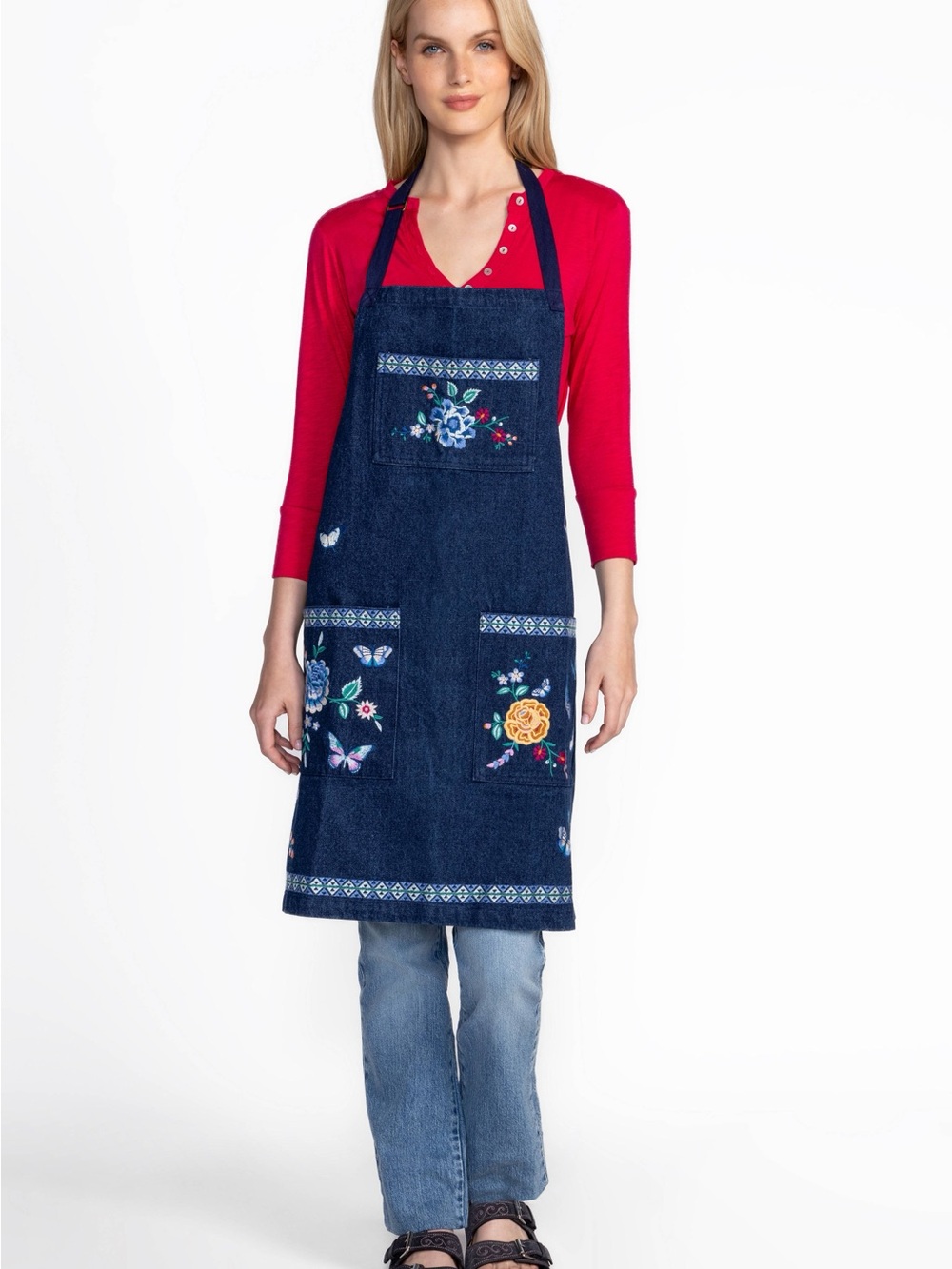 Johnny Was Taymia Embroidered Denim Apron